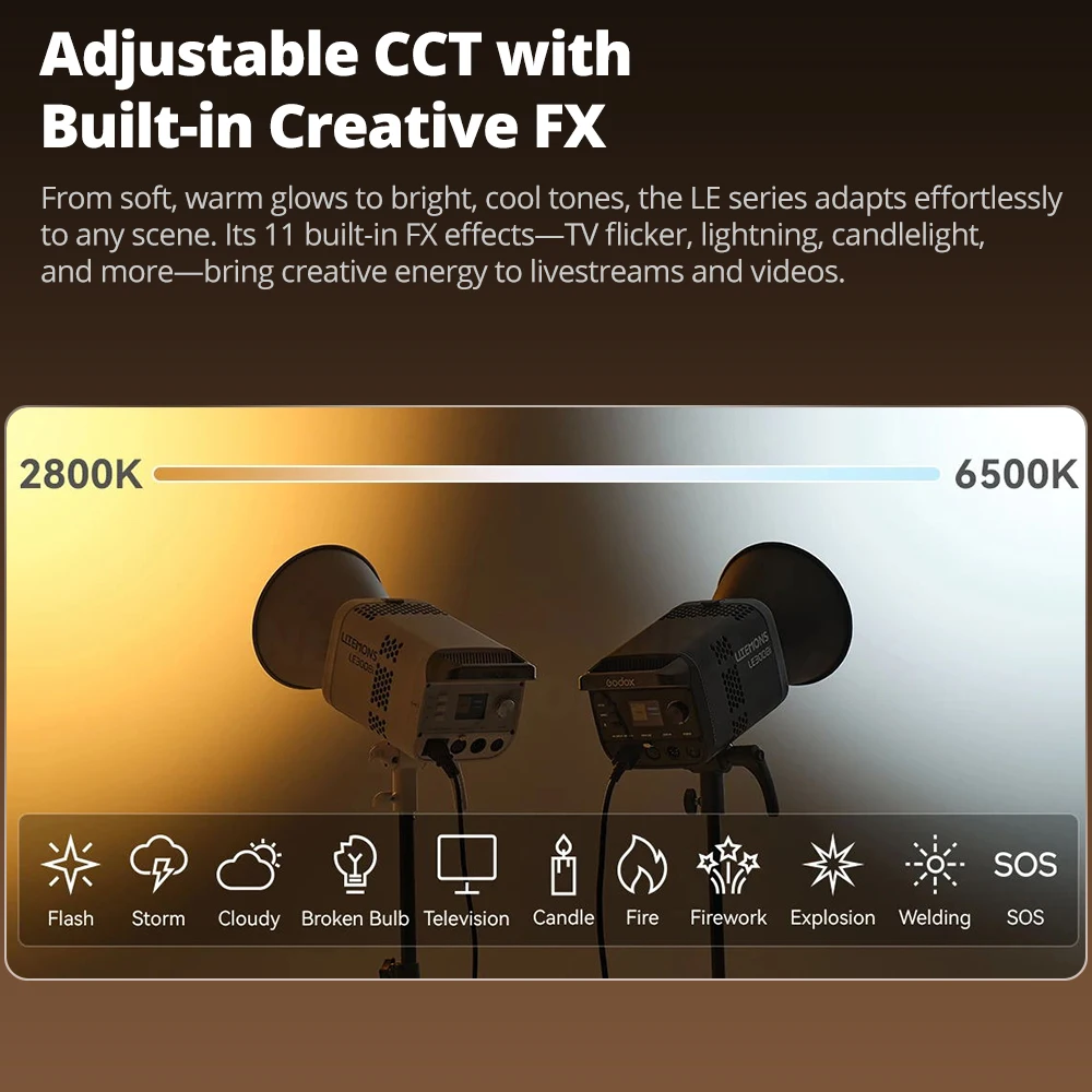 

Godox LITEMONS LE200Bi/LE300Bi/LE600Bi 200w/300w/600w Bi-color LED Light COB Video Fill Lights for Filmmaking Live Streaming