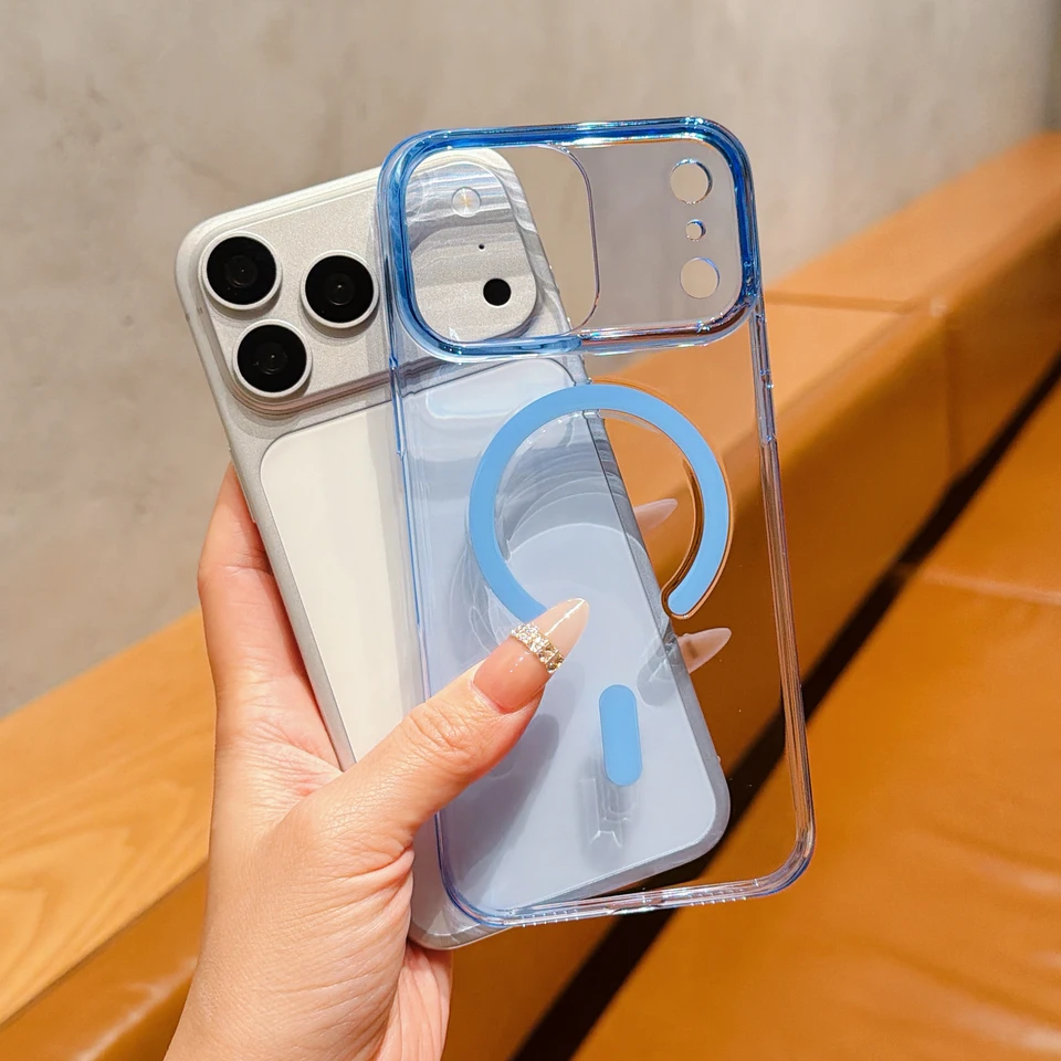 Funda magnética transparente para iPhone 15 16 17 18 Pro Max, cubierta dura de PC transparente de lujo para carga inalámbrica Magsafe 2