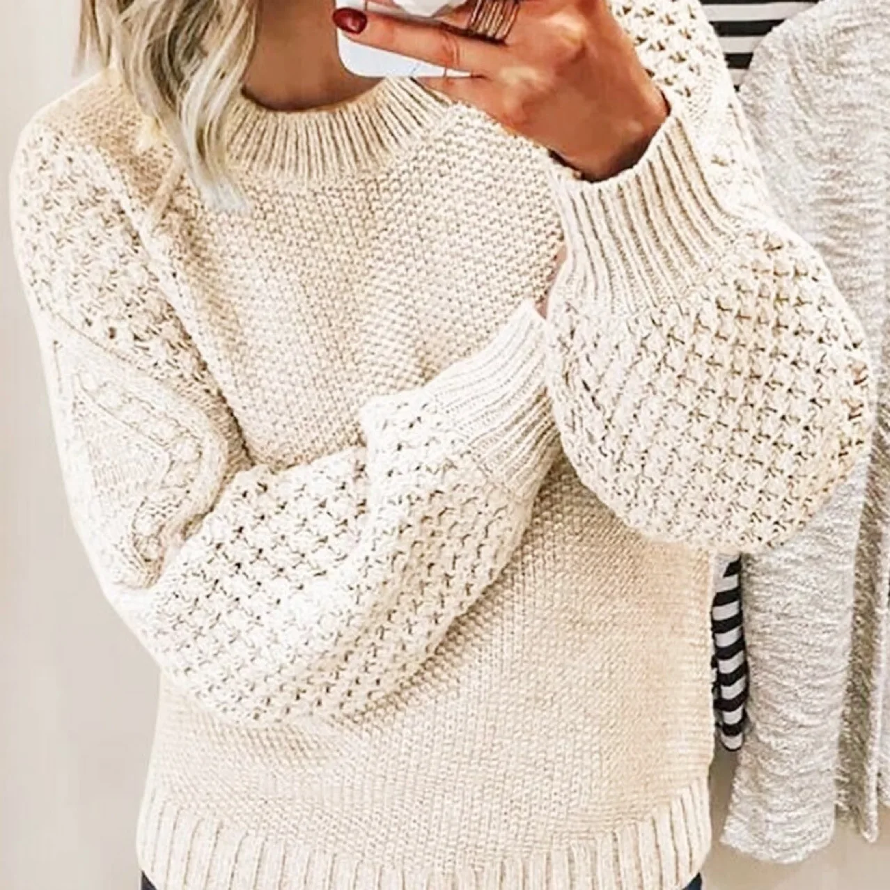 

New Thick Warm Sweater Solid Color Knitted Hoodie Top Women's Knitted Sweater