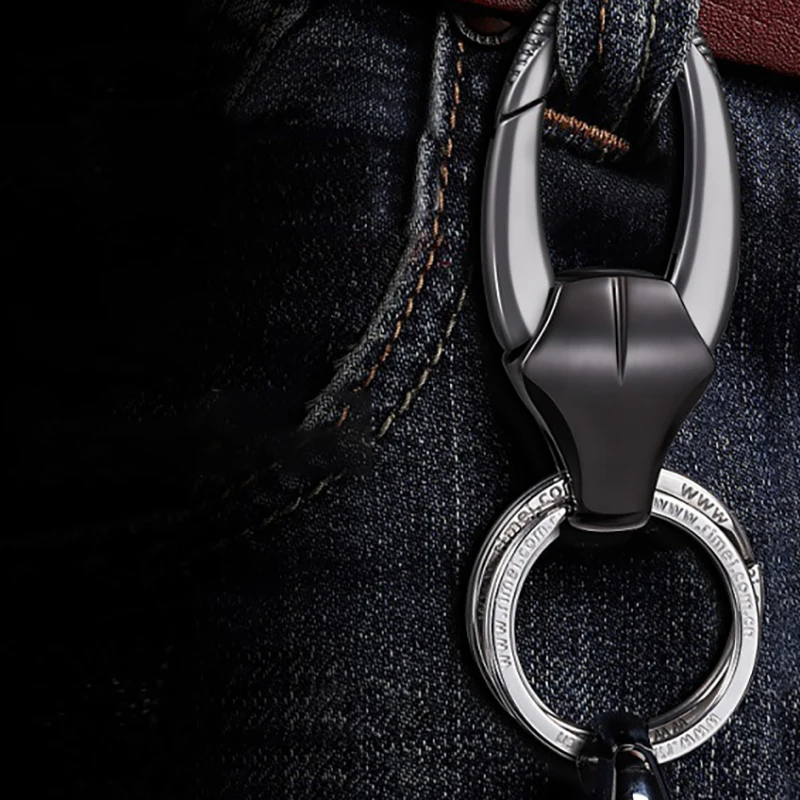 Llaveros de moda para hombre, colgante de coche, llavero de acero inoxidable, anillo, cadena de cabeza de toro, llaveros creativos, aleación de Zinc