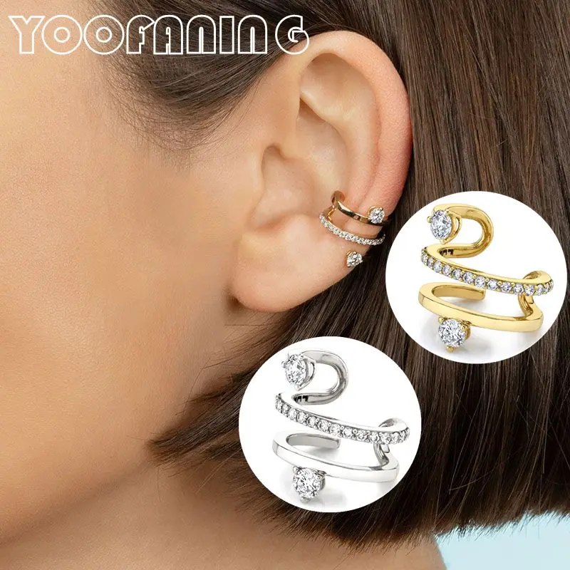 Simple Ear Clip 925 Sterling Silver Ear Needle High Grade  White Zircon Wrapping Design Exquisite Earring for Women Jewelry Gift