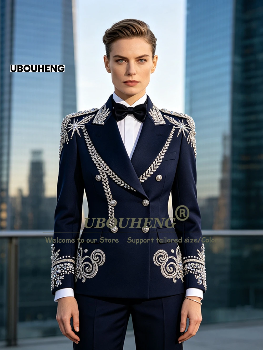 Intricate Hand Beading Women Suits Single Brested Jacket Pants 2 Piece Sets Bride Mother Formal Wear Tuxedo Attire Customized