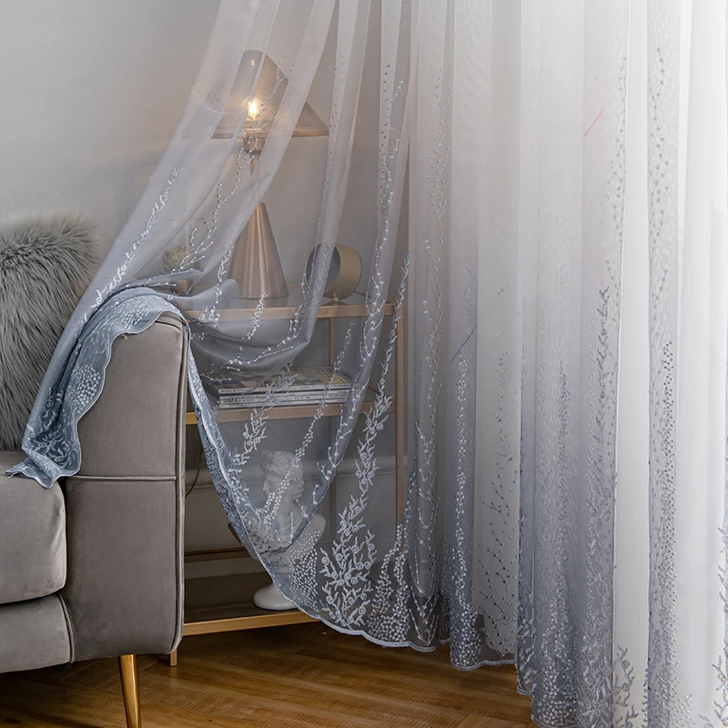 

Nordic White Tulle Simple Embroidery Romantic European Style Curtains for Living Room Bedroom Dining Custom Size Decor Grace