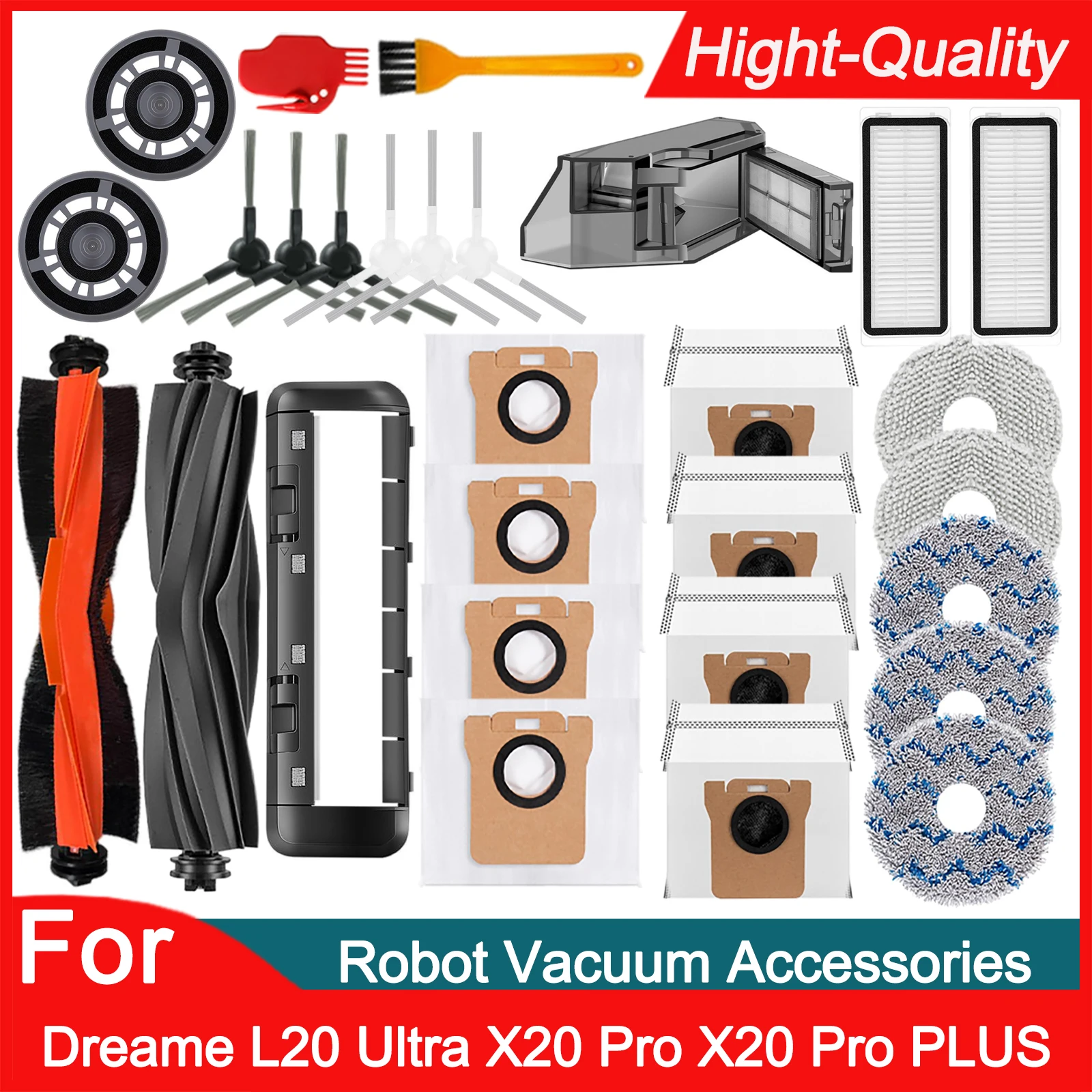 Dreame Bot L20 Ultra / X20 Pro /L30 Ultra 7000Pa Fully Automatic Spare Parts：Roller/Side Brush，Mops，Filter，Dust Bag/Box Optional