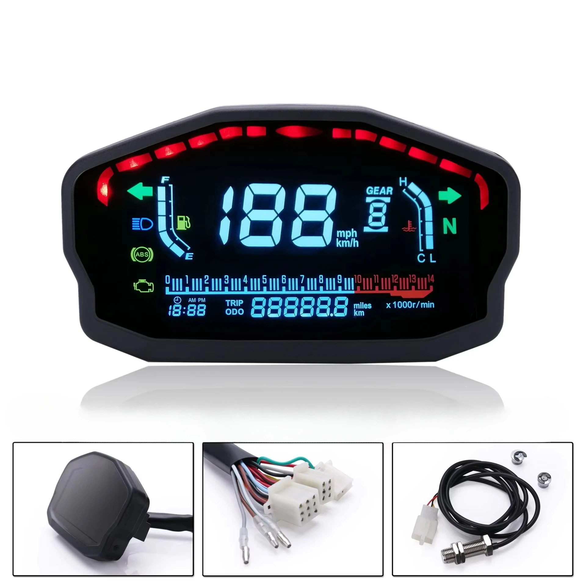 Motorcycle Light Emitting Diode LCD Speedometer Water Temperature Fuel Meter Digital Odometer Universal