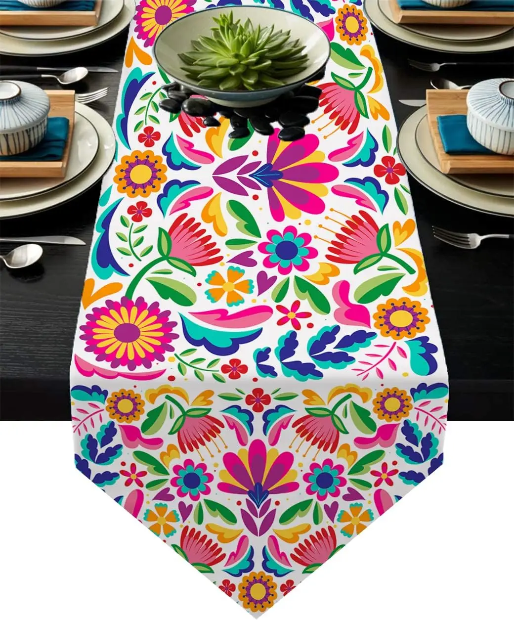 Mexican Day of The Dead Fiesta Linen Table Runner Holiday Party Decor Farmhouse Kitchen Dia De Los Muertos Table Runner Decor