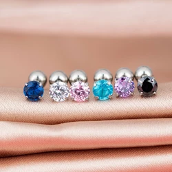 4mm Screw-back Stud Earrings 316l Stainless Steel Classical Steel AAA Round Zircon No Fade Allergy Free