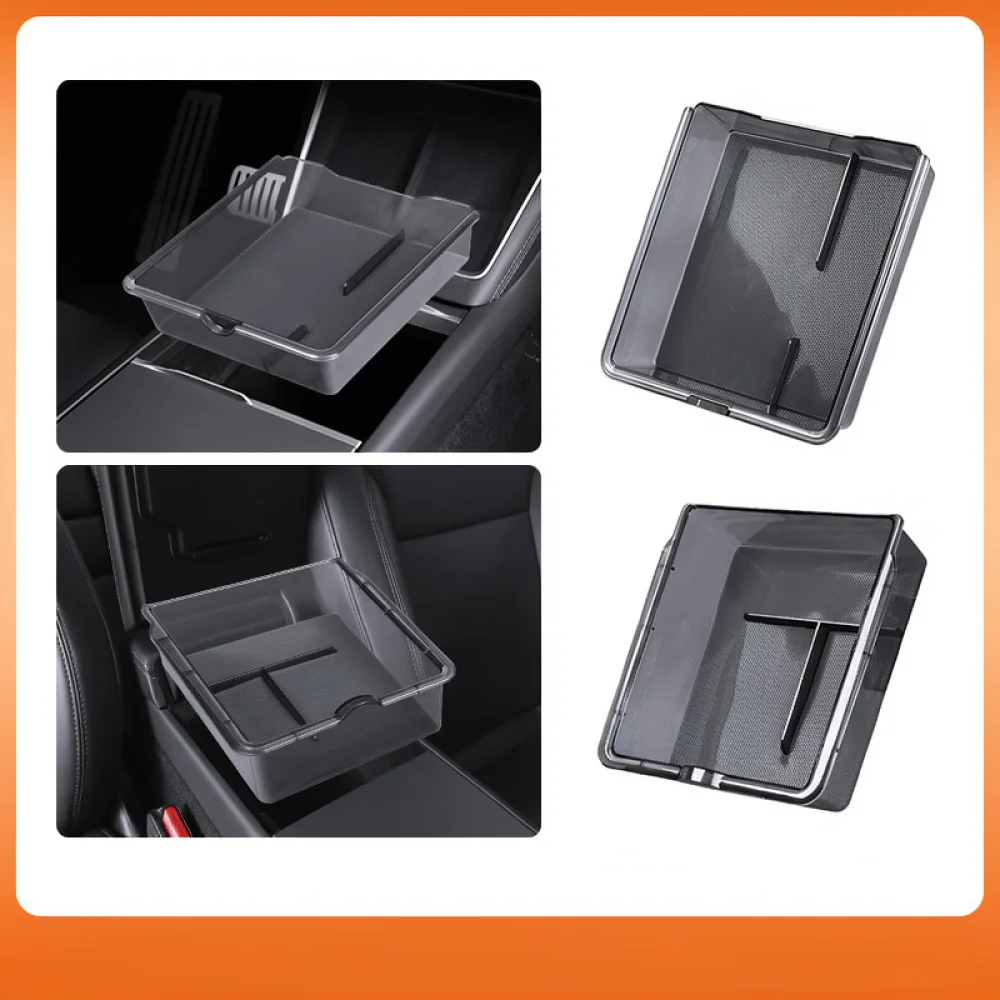 For Tesla Model 3 Highland Model Y Interior Console Organizer Tray Armrest Storage Box Car Accessories Black Holder