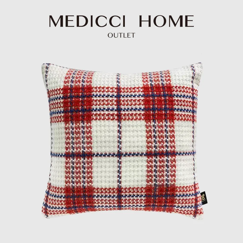 Medicci Home Scottish Tartan Throw Pillow Cover Premium Wool Polyester Blend Luxury Cushion Case 45x45cm Festive Atmosphere Deco