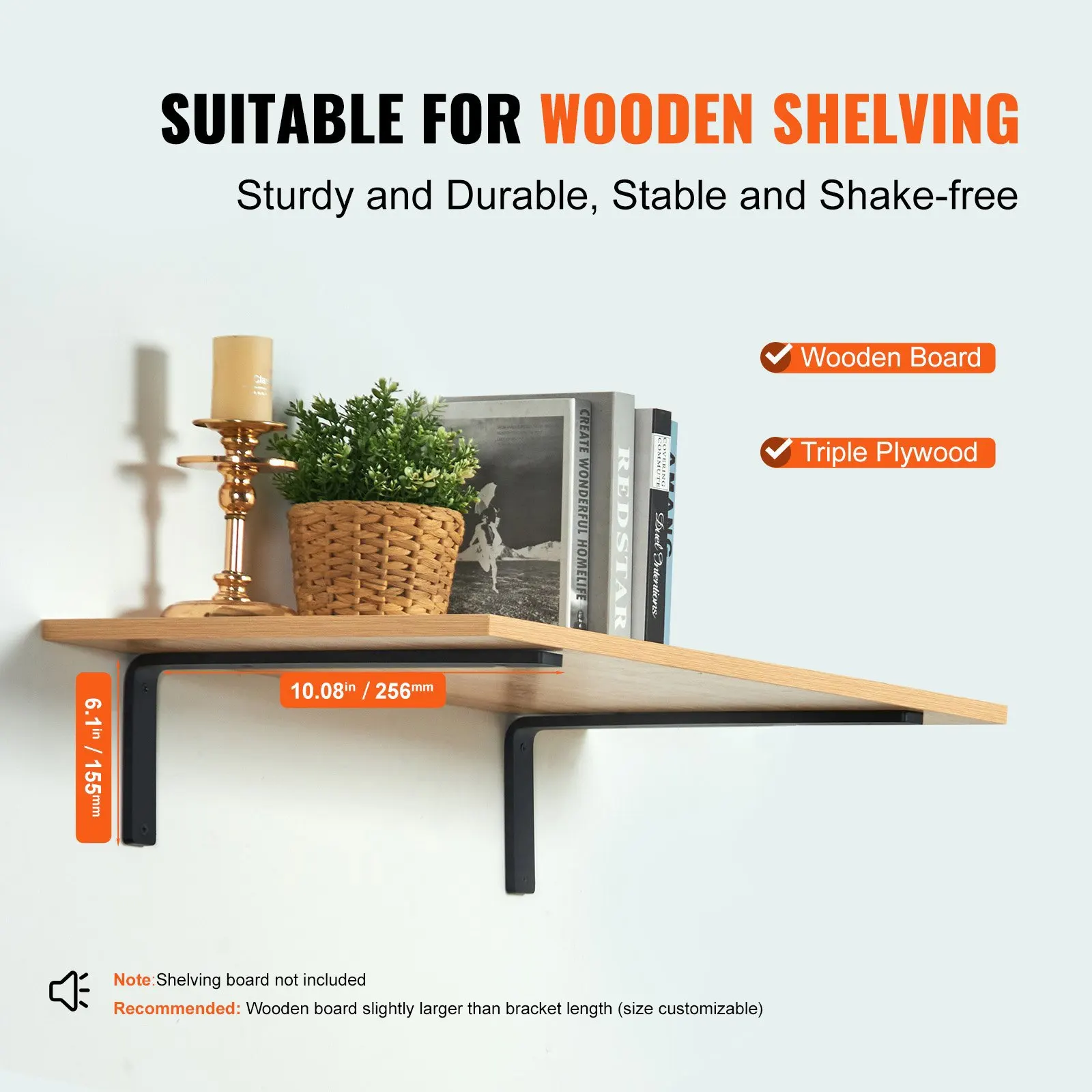 

Кронштейны для полок, сверхпрочные кронштейны для плавающих полок 10 x 6 дюймов, 4 шт., кронштейны для полок толщиной 5 мм, матовые черные L-образные кронштейны