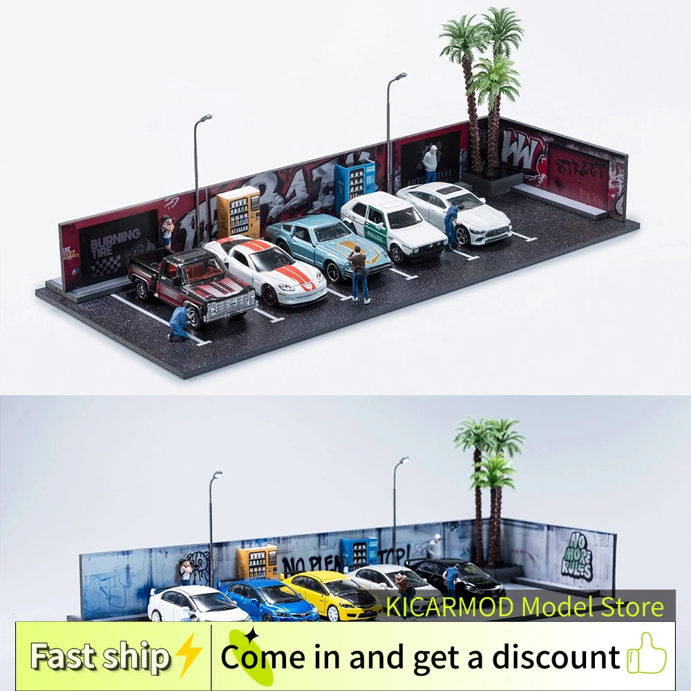 

1/64 Graffiti garage scene with light Parking Model Car Scene Toys Gifts (Just Case Without Cars)
