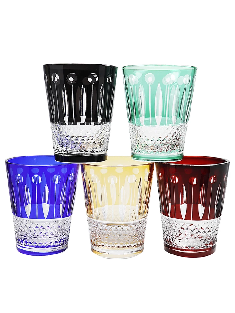 

High Quality Louis Colored Edo Kiriko Handmade Glasses Hand Cut To Clear Crystal Drinkware Whiskey Wine Glass 10oz 1PC