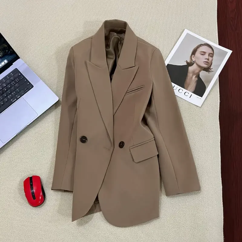 

Commute Blazer Overcoat Female Women'S Coats Hotsweet Outings Waffle Unbuttoned Embroideren Blocked Suitable Midlife Hit Joint