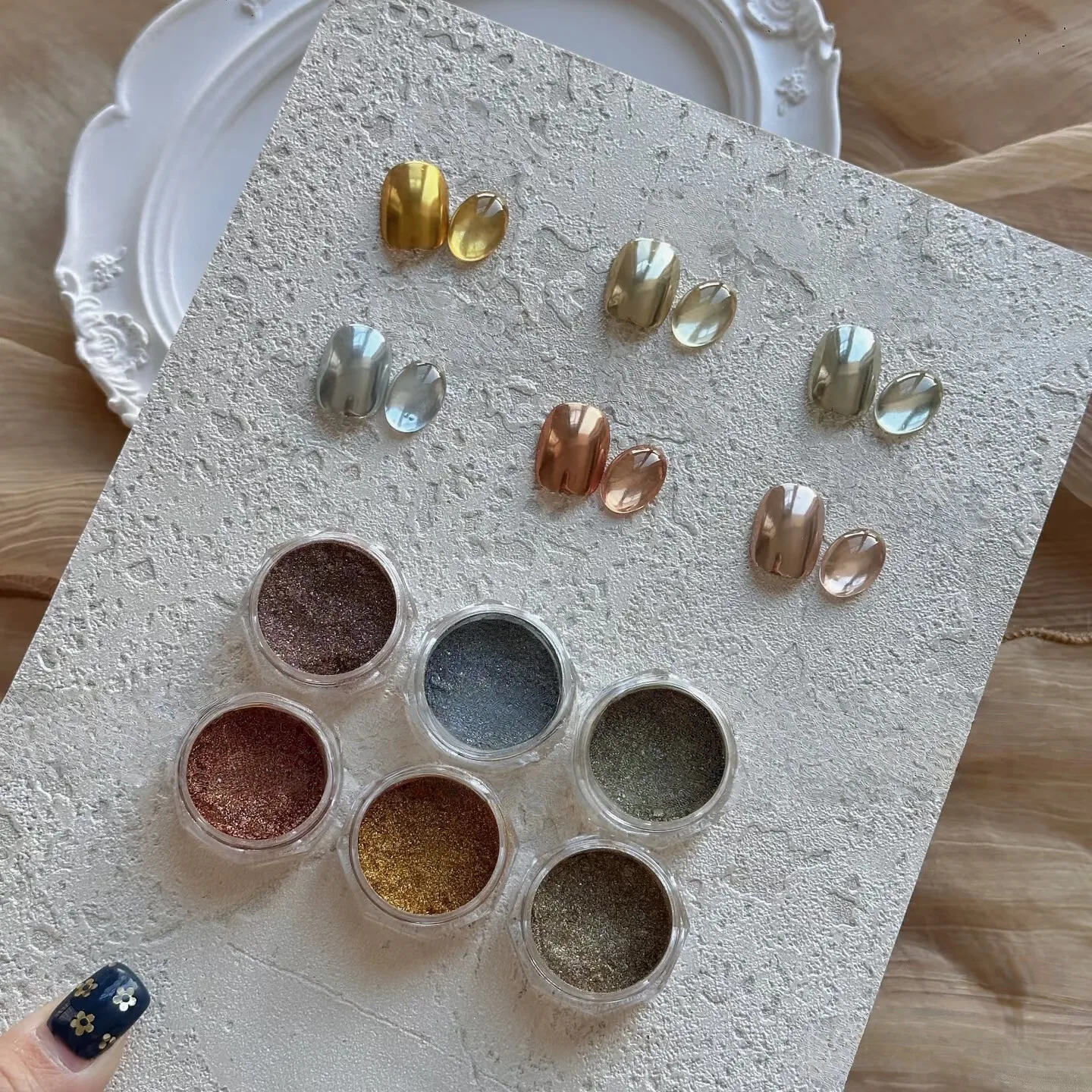 6 صناديق Y2K كروم مرآة سحرية بريق مسمار الفن الوردي الذهب الفضة تأثير الليزر لامع النمط الياباني لتقوم بها بنفسك مسمار الفن الملحقات