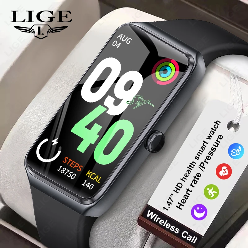 LIGE Smart Watch for Men Women 1.47''Color Screen Smartwatch Sport Fitness Tracker Watch Pedometer Pressure Monitoring Smartband