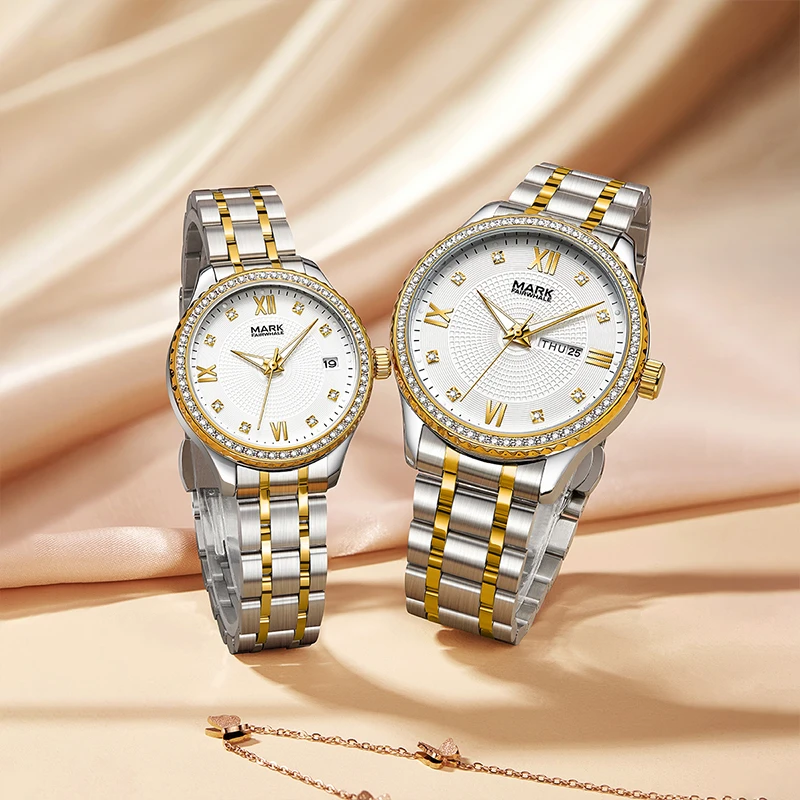 Mark Fairwhale Women's Quartz Movement Watch with Diamond Accents Gold Alloy Case And Stainless Steel Band Fashion Date Dial