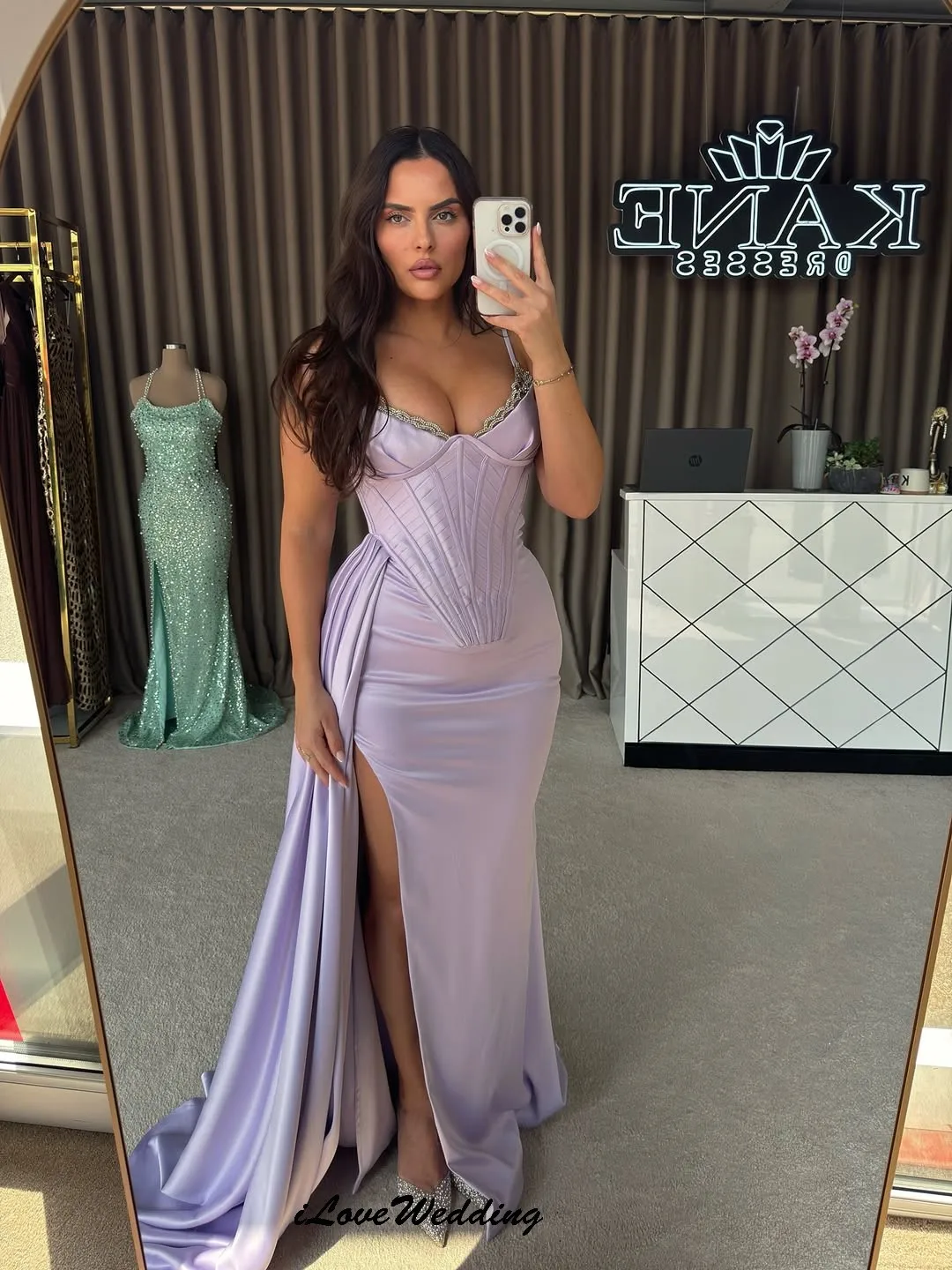 Aangepaste V-hals Paarse Galajurken 2025, Satijn Halve Mouw Zeemeermin Elegante Vrouwen Feestjurk Linten Formele Jurken Vloerlengte