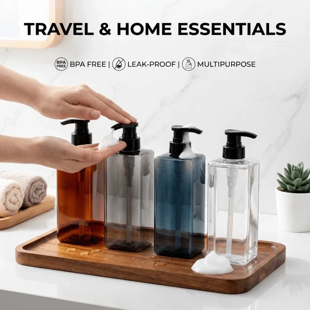 400/500ml Soap Dispensers Refillable Square Design Lotion Pump Bottle Empty Press Type Shampoo Sub-bottling Bathroom Home Use
