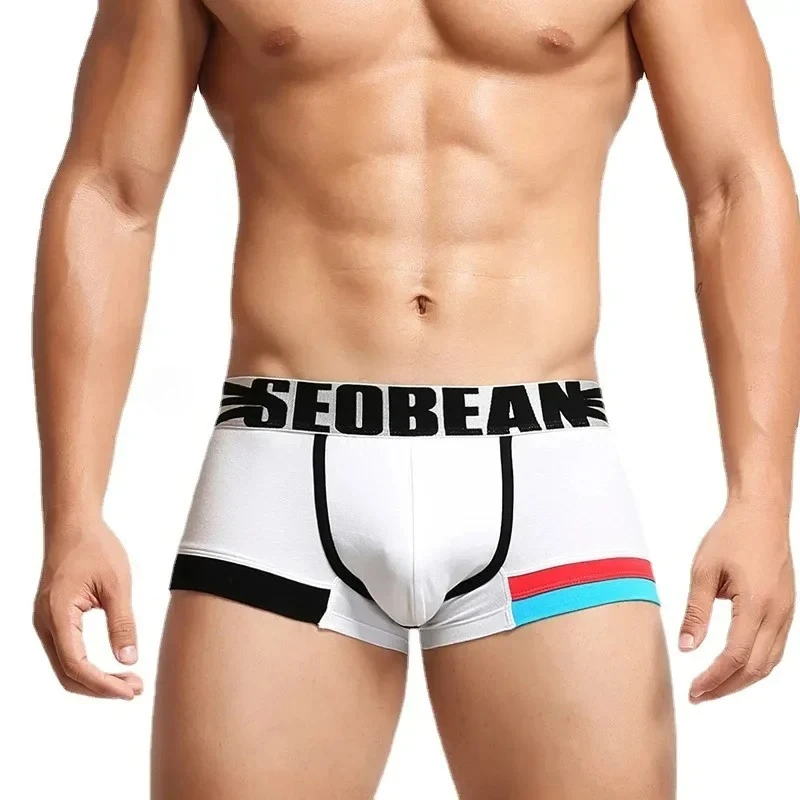 Men's Bulge Boxy Underwear Contrasting Cotton Breathable Comfort Sports Trunks Youth Sexy Low Waist U Convex Pouch Boxer Shorts