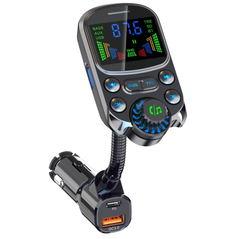 

Wireless In-Car Bluetooth-compatible FM Transmitter Radio Adapter 2.0-inch Display Supports TF-card MP3 Music Player