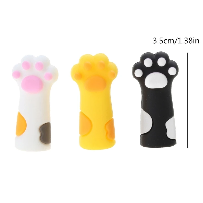 3Pieces Cute Cat Paw Pencil Topper Cartoon Pencil Topper Anti-Chewing Silicone Pencil Cap for Kid Student Class Reward Pen Top