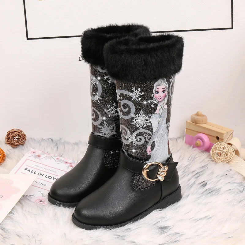 Children Fashion Boots Cute Cartoon Microfiber leather Winter Boots New girls Genuine Wool Warming Over Knee boots Size 25-36