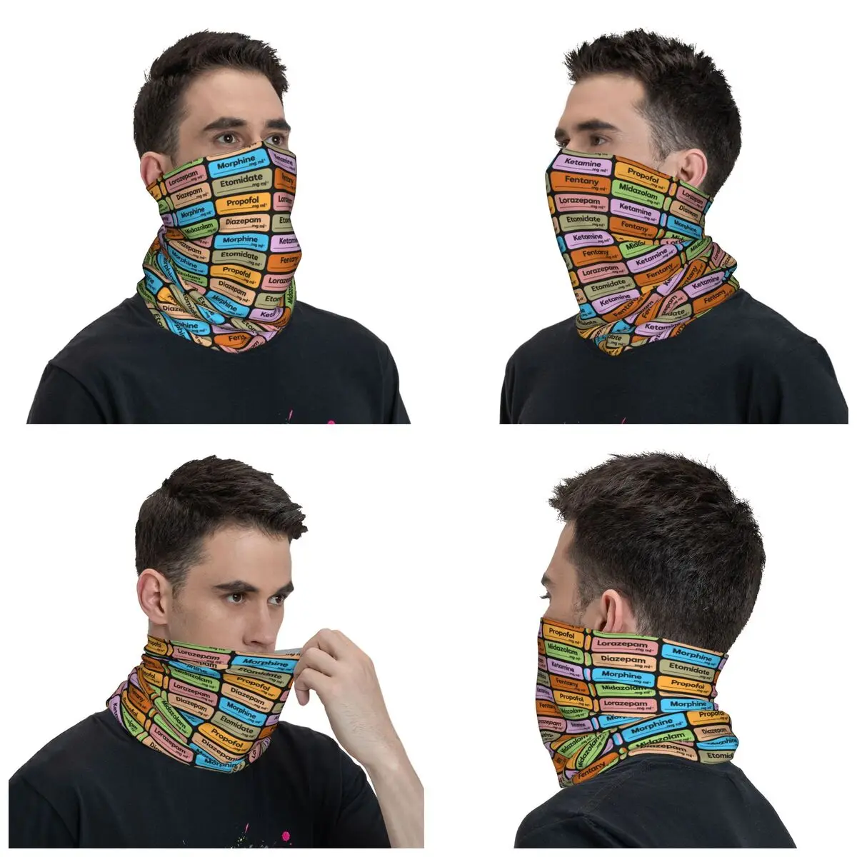 Custom Medical Nurse Anesthesia Medication Labels Neck Gaiter Men Women UV Face Shield Winter Bandana Scarf for Hiking