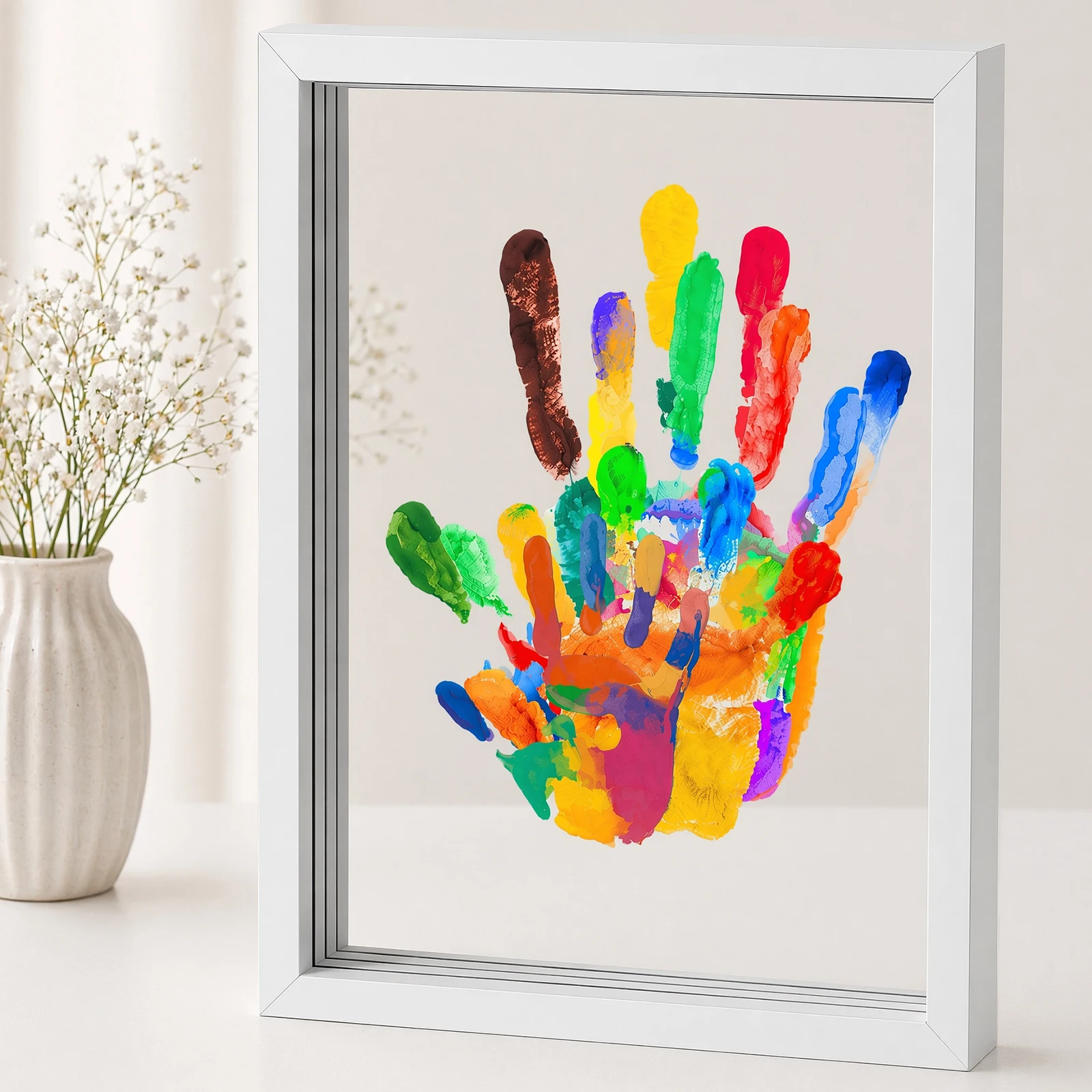 Family Handprint Kit Keepsake Wood Frame DIY Newborn Footprint Photo Frame with Paint Paintbrush Pen Eraser Home Souvenir Frame