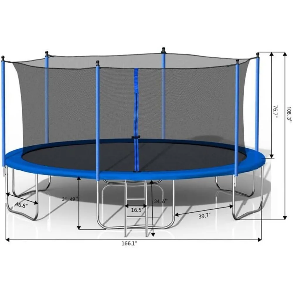 14FT Trampoline with Heavy Duty Jumping Mat for Kids & Adults, Outdoor Trampoline with Ladder and Safety Enclosure Net