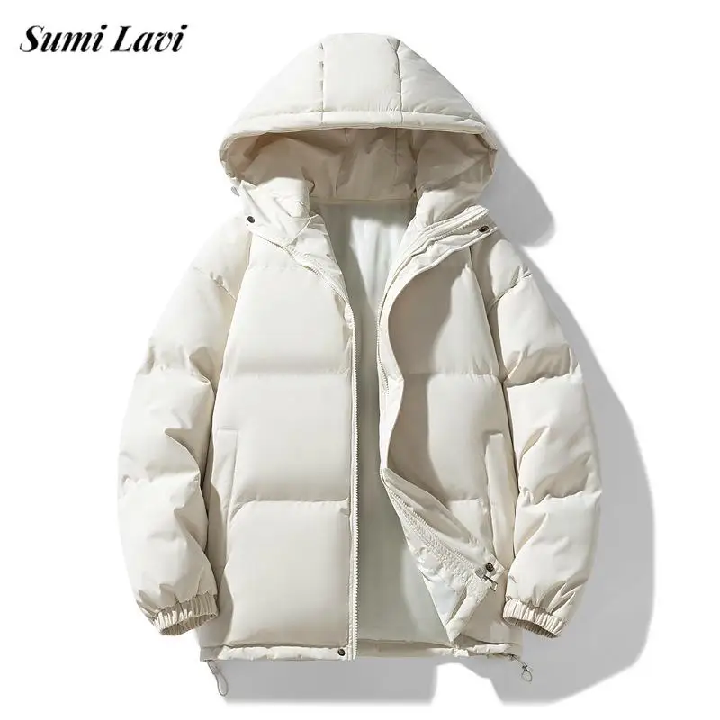 Casual Hooded Down Jackets For Mens 2024 Autumn Winter Warm Outdoor Fashion Zip-up Down Coat Men And Women Padded Cotton Jacket