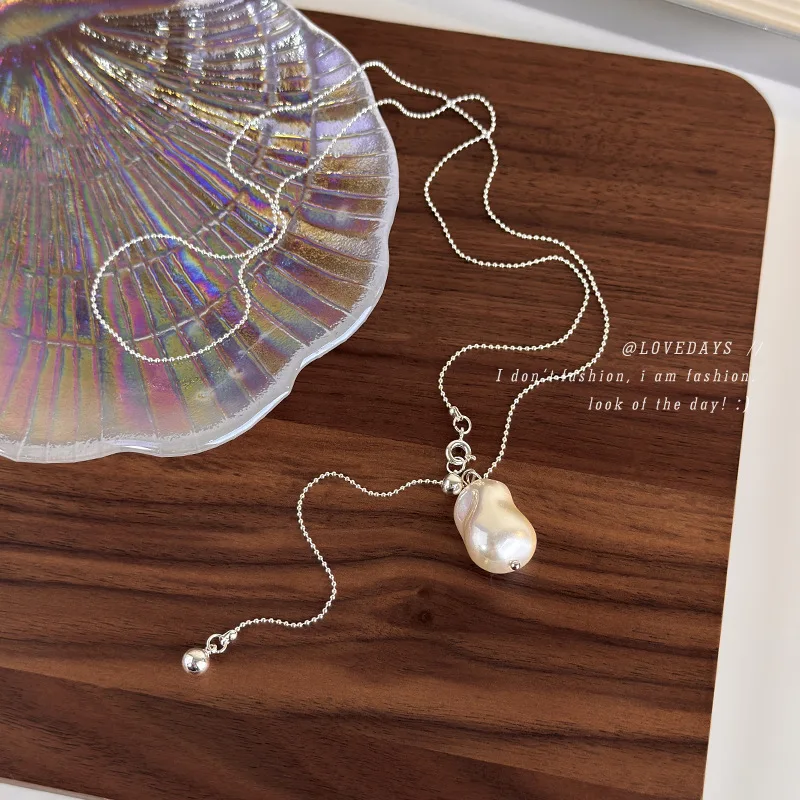 Unique Baroque Pearl Sliding Collarbone Necklace Irregular Lightweight Premium French Style Natural Standard Length