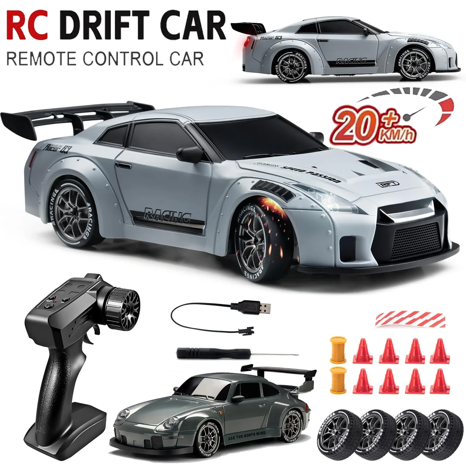 

RC Drift Car 2,4 ГГц, масштаб 1:24, полный привод, скорость 20 км/ч, высокоскоростные автомобили с дистанционным управлением, светодиодные фары, дрифт-шины, спортивные игрушки, подарки