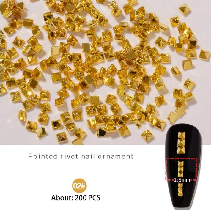 200 peças acessórios para unhas ouro/prata punk espólio sólido metal plano rebite ornamento fundo plano rebite joias