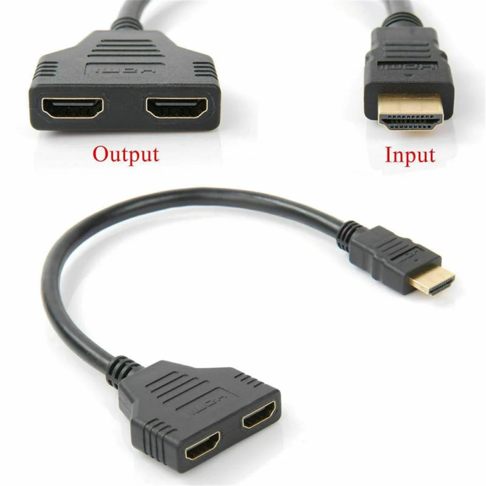 Dual Female HDMI-compatible Splitter Cable 1 Male To 2 Port Adapter 1080P 4K 3D For Laptop TV Monitor PC DVD Projector HDTV Cord view 2