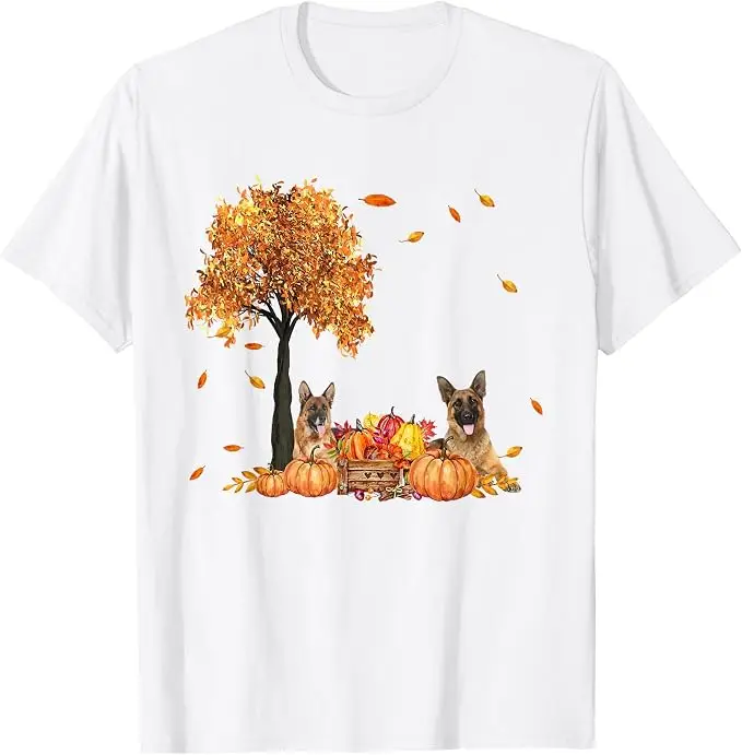 Deutscher Schäferhund Herbstblatt Herbst Hund Thanksgiving Halloween T-Shirt Y2k Hundeliebhaber Ästhetische Kleidung Neuheit Geschenk Weiches Baumwoll-T-Shirt – Detail 7