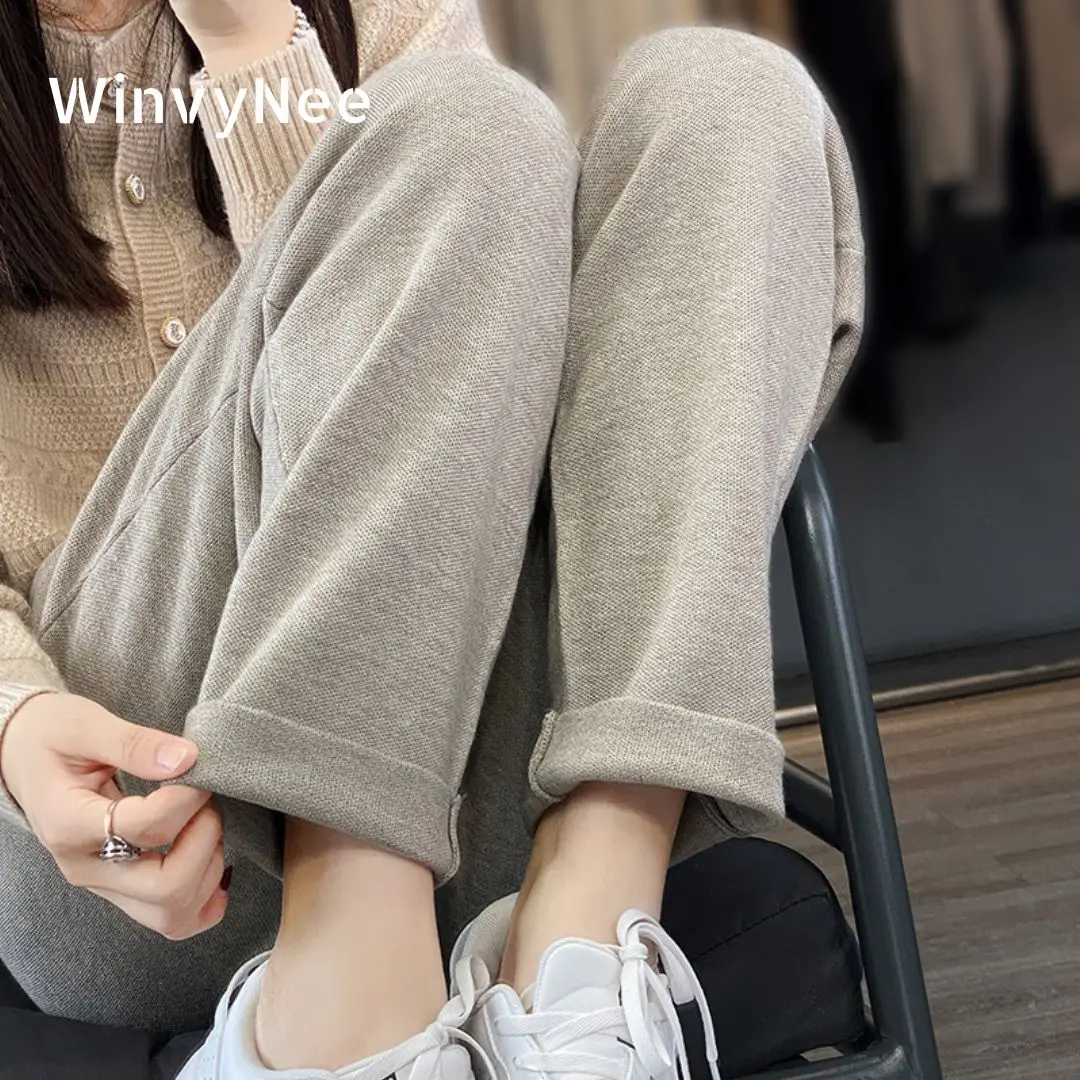 WinvyNee 2024 Wool Pants Ladies High Waist Wide Leg Pants Casual Knitted Trousers Loose Women‘s Pants Clothing Winter D1077010