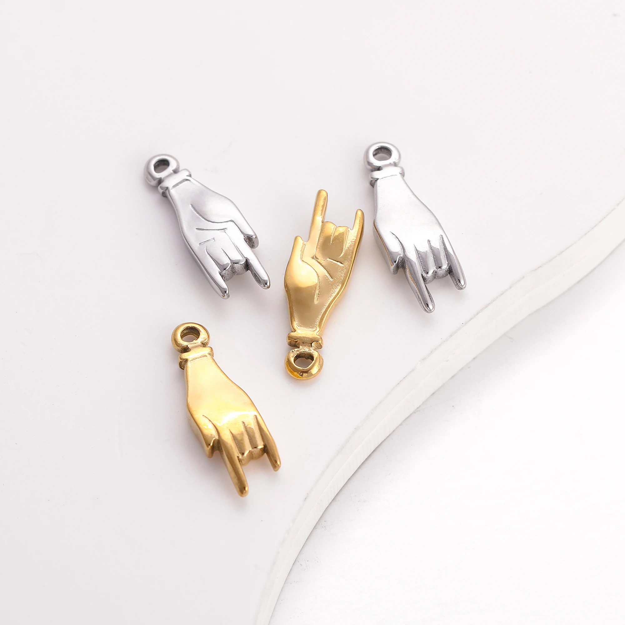 3Pcs/Lot Hand Sign Stainless Steel Pendants Good Luck Hand Symbol Charms Craft DIY Jewelry Making Findings Handmade Accessories