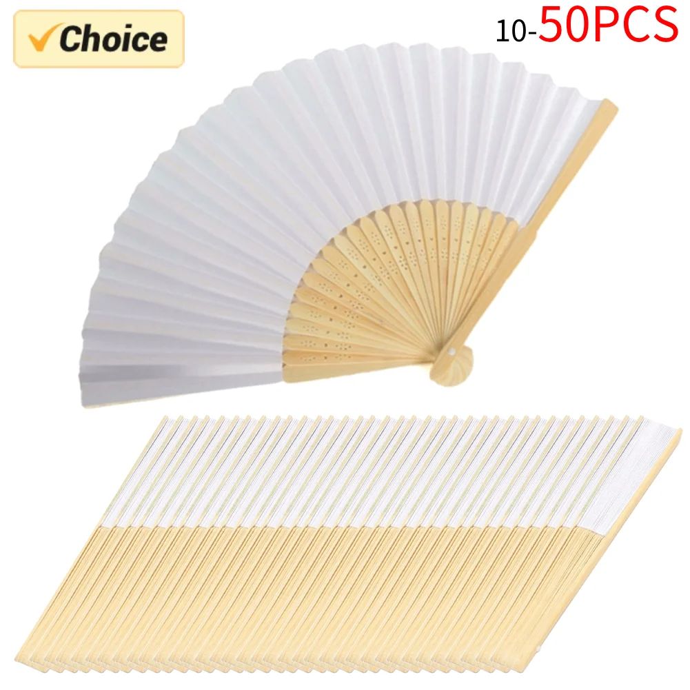 

10-50pcs White Foldable Paper Fan Portable Chinese Bamboo Fan Wedding Gifts For Guest Birthday Party Decoration Kids Painting