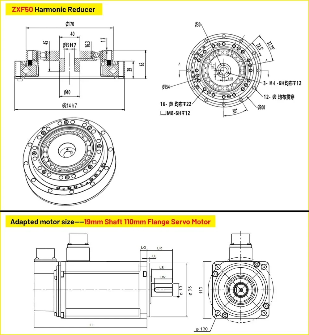 Precision Harmonic Drive Gearbox for Nema 17/23 Stepper 40-130mm Servo Motors High Torque Compact Laser Cutting Head Positioning