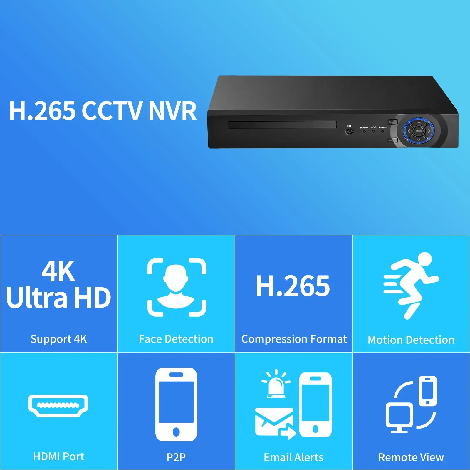 H.265 CCTV 9CH 16CH NVR  For 8MP 4K Ultra HD IP Camera Support Face Detection Security Protection Video Surveillance Recorder