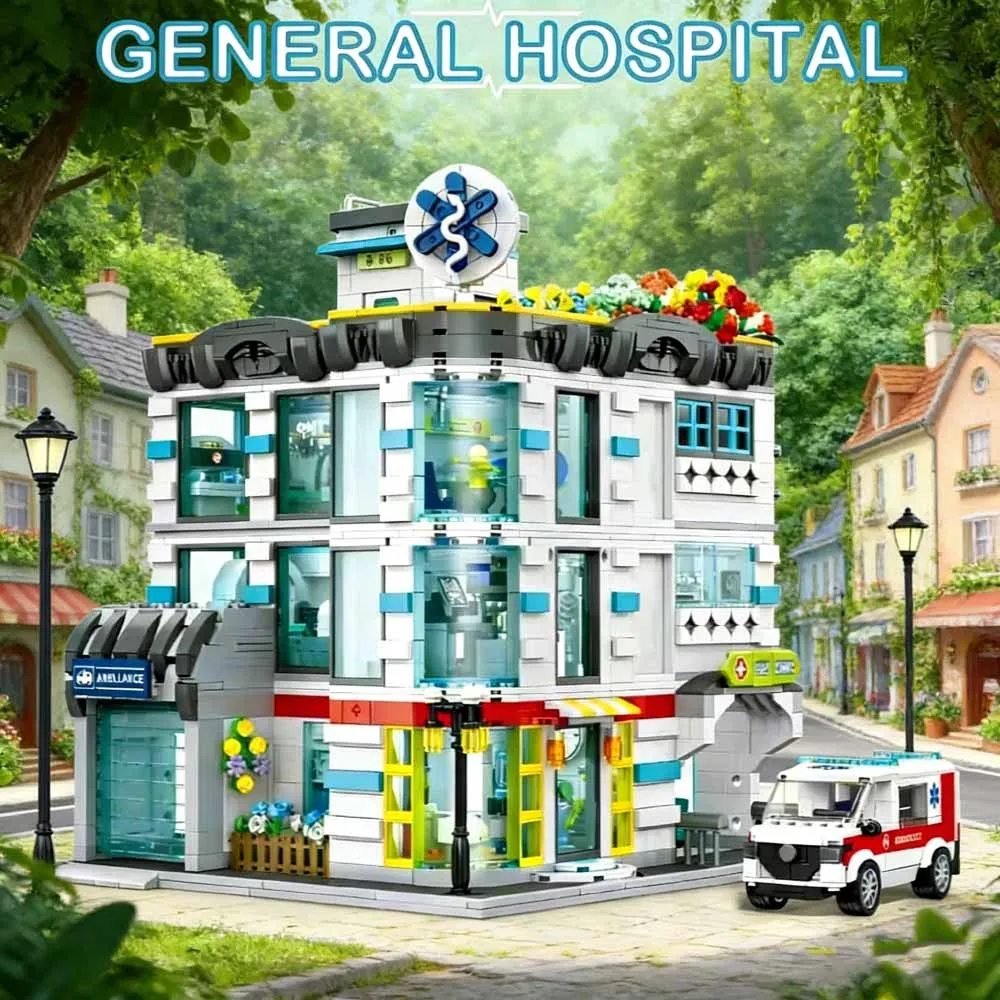 

Creative General Hospital 2866PCS Friends series Street view City With light Building Block MOC Model Desktop kids Toys Gift