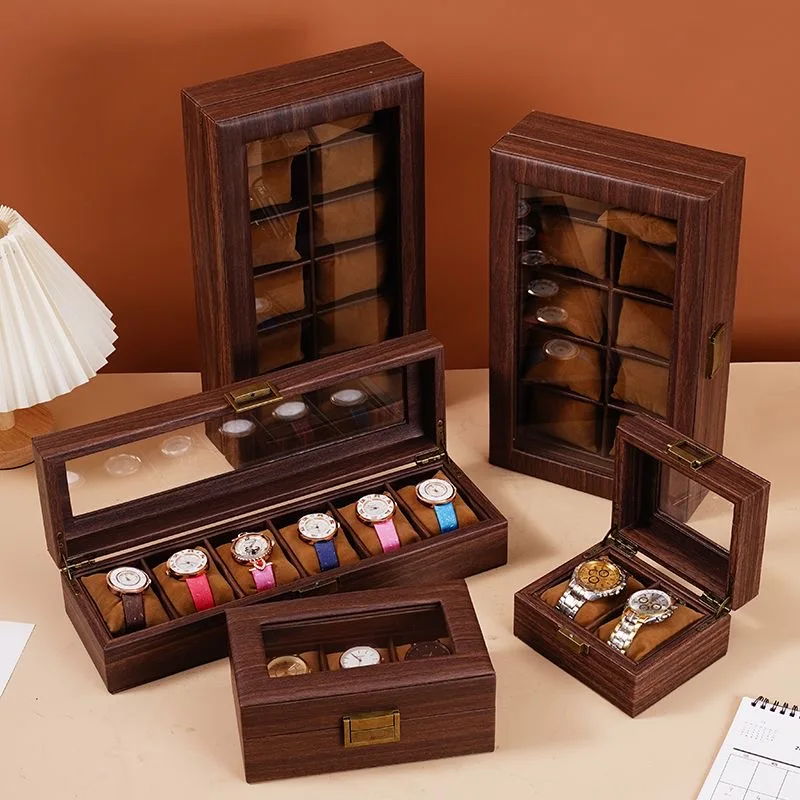 WELLZONE Retro Style Imitation Wood Watch Box Chinese Style  Brown Leather Glasses Storage Box  Creative Gift Jewelry Box