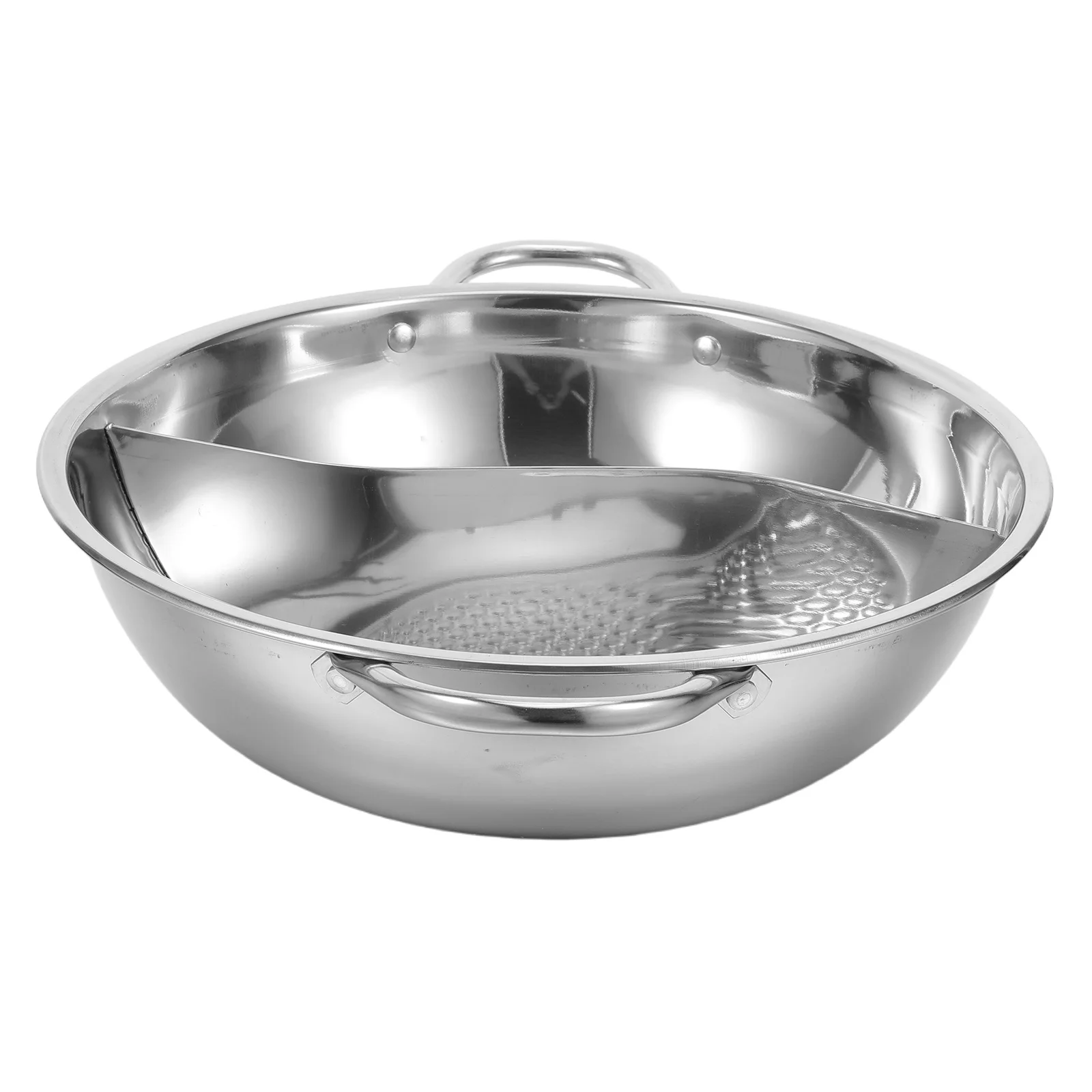 

11 Inch Stainless Steel Hot Pot With Divider Dual Flavored Cooking Pot Double Handle For Induction Gas Stove Anti-Sticking