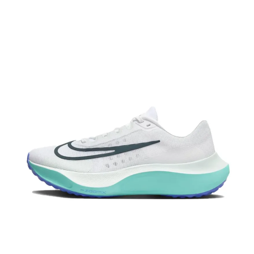 Nike White Blue Zoom Fly 5 sepatu olahraga kasual, sepatu tahan aus dan serba guna modis dan nyaman