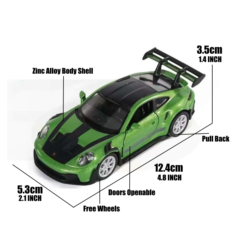 1/36 Porsche 911 GT3 RS mobil mainan Model untuk anak-anak RMZ Kota miniatur balap gratis roda tarik kembali Diecast Hadiah Koleksi logam