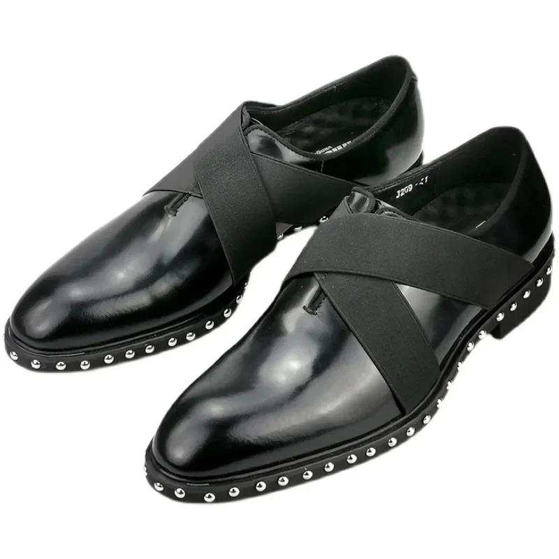 New Rivets Leather Shoes Gentlemen Oxfords Handmade Full Grain Leather Men Wedding Dress Shoes