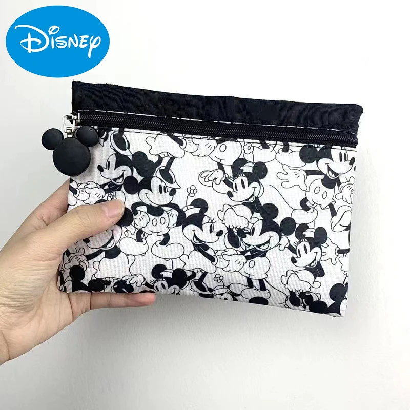 Disney Waterproof Coin Purse Mickey Minnie Mouse Cartoon Print Mini Wallet with Keychain Donald Duck Kawaii Coin Key Storage Bag