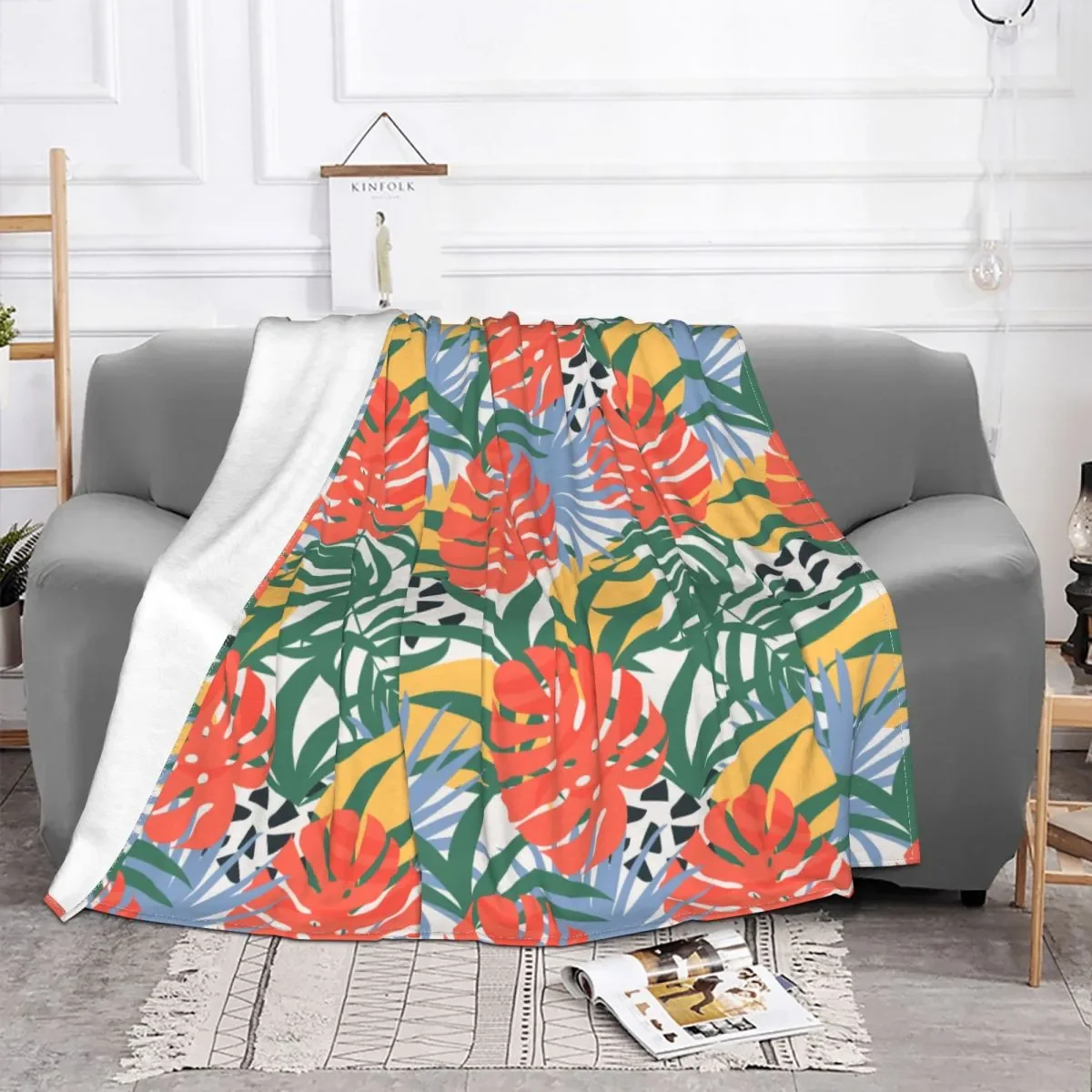 

Hawaii Style Leaf Blanket Coral Fleece Plush Printed Breathable Super Warm Throw Blanket for Home Bedroom Bedding Throws