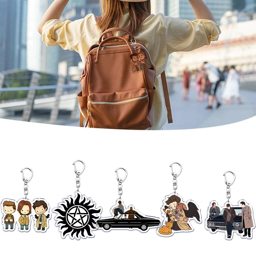 Fashion Supernatural Keychains Dean Sam Wcastiel Inchester Keyring for Accessories Bag Spn Key Chain Ring Jewelry Fans Gifts view 5
