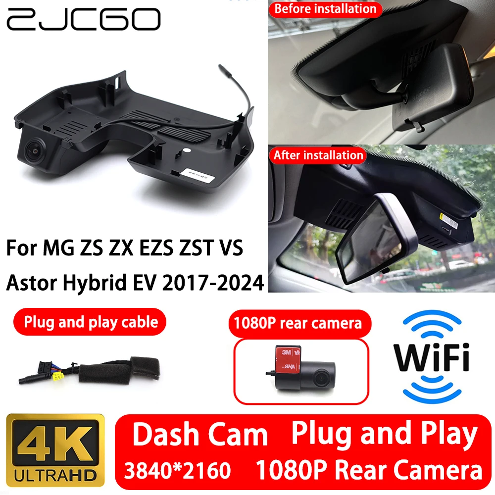 for MG ZS ZX EZS ZST VS Astor Hybrid EV 2017-2024 4K Front Rear Camera Dash Cam Wifi Plug and Play Video Recorde Loop Recording